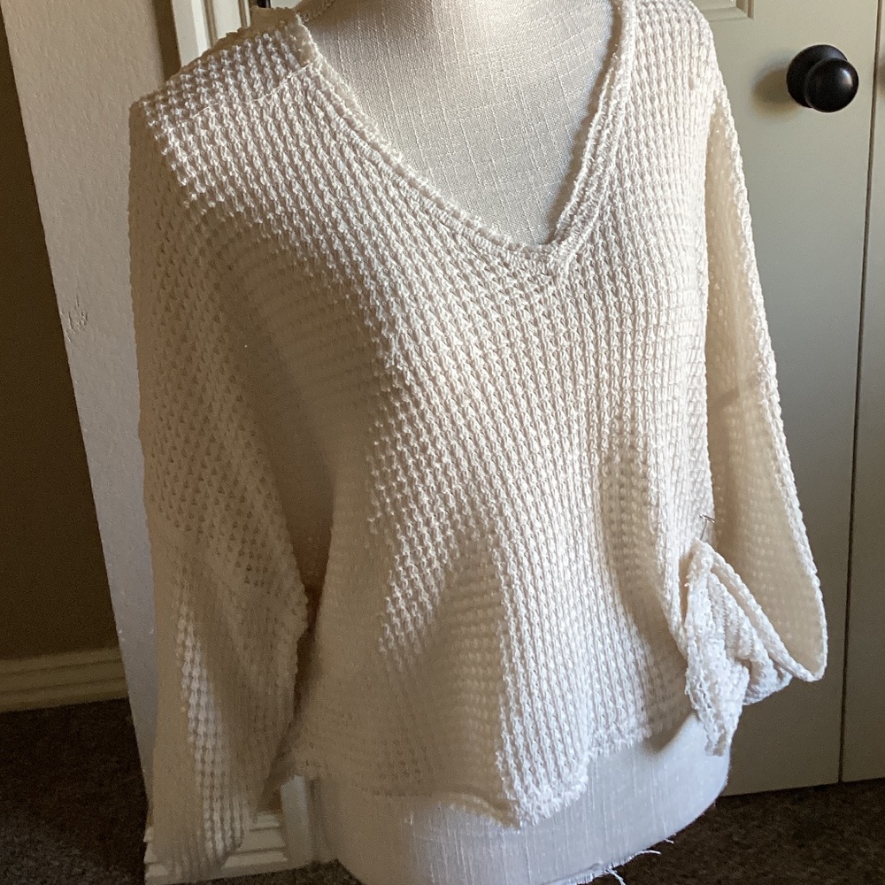 Urban Outfitters Slouch Waffle Knit Shirt - Size Small | Cream with Raw Hem